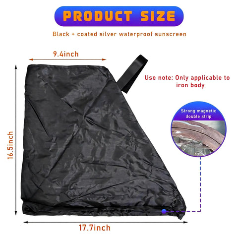 Slick EV Charger Plug Port Cover With Heavy Duty Waterproof Seal All Weather Protection Against Rain Sun And Snow Shields Your Tesla And Sweet Electric Rides From Dust Debris Silver, showing size dimensions 9.4in x 17.7in x 16.5in.