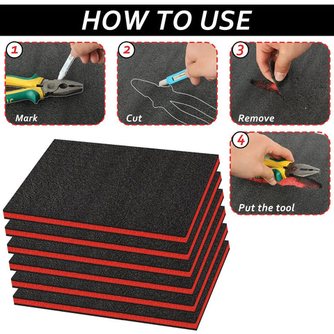 6 Pack Tool Box Foam Inserts 17.7 X 12 X 1 Inches For Cases Cuttable Polyethylene Sheets Red And Black Shadow Liner Kaizen Organizer Craft Foam Pads For Toolbox And Hard Case Pro Grade Drop Protection For Cameras And Gear, cut and fit foam sheets