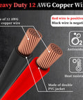Hella Tough 12AWG Heavy Duty Cigarette Lighter Male Plug With 3.3Ft 12V Cable and copper wire detail showing red and black insulated wires.