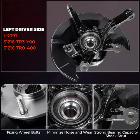 Plug-And-Play Front Steering Knuckle Wheel Bearing Hub Assembly For Honda Civic 2012 2013 2014 2015 2016 1.8L Left Driver Side