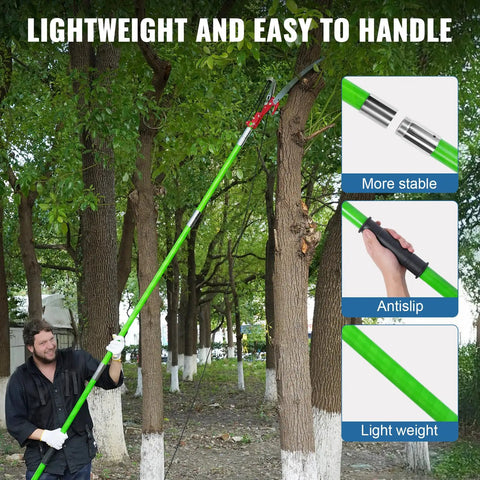 Extendable 30 Ft Manual Pole Saw Workhorse With Pruner Blade And Scissors Set Nine Fiberglass Poles For Tall Branches