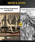 Before and after image using 120 pack cable clamp set with rubber cushioned stainless steel conduit clamps for neat wire routing