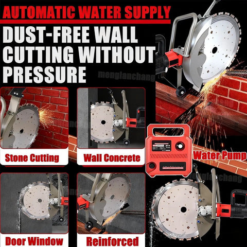 Heavy Duty 5000W Brushless Wet Cut Ring Saw With Integrated Water Pump And Twin Diamond Blades cutting stone and concrete.
