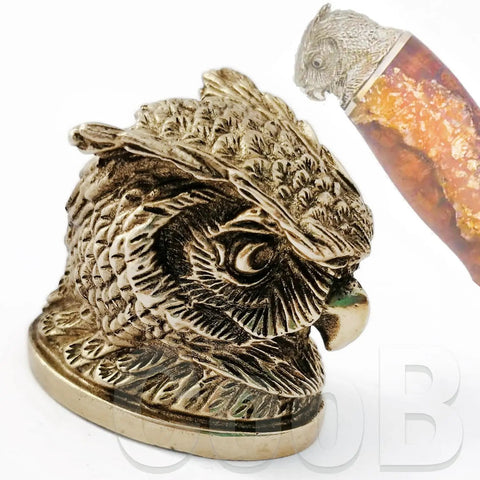 Finger Guard Bolster And Pommel Set For Knife Handles Owl Bird Animal Design For Custom Knife Making DIY Hand Casted Solid Bronze