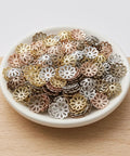 Dish of Natural Metal Bead Caps And Flower Spacer Pendants For DIY Jewelry Making 0.27 Inch End Caps