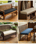 Custom Bench Cushions For Window Seats And Benches With Non Slip Bottom Waterproof Indoor Outdoor Cushions That Stay Put On Any Bench Great For Entryways Patios And DIY Furniture With Custom Size And Color Options in various settings like porch, entryway, patio, and dining.