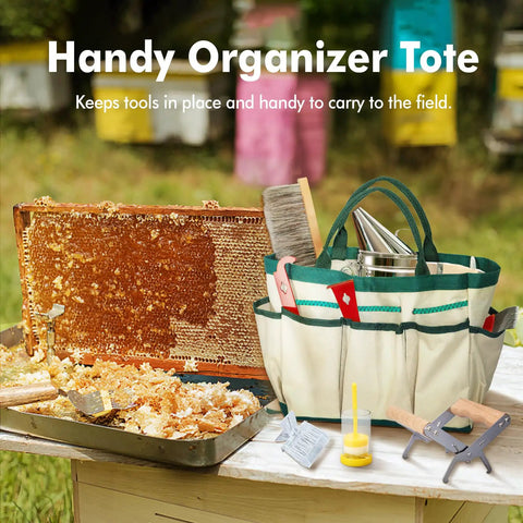 14 Piece Beekeeping Tools Starter Kit For Beekeepers Beginners And Pros With Organizer Tote And Beekeeping Gloves