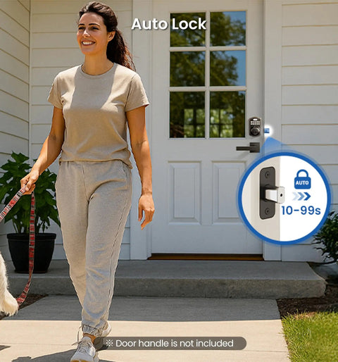 Front view of KS02A Fingerprint Keyless Entry Door Lock With Auto Lock And Electronic Keypad Deadbolt installed on front door