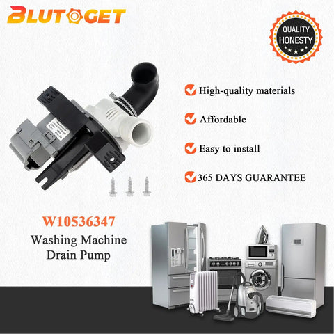 2026 Upgraded Washer Drain Pump Replacement W10536347 W10155921 W10049390 displayed with appliances and features
