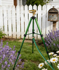 Impact Sprinkler On Tripod For Yard And Garden Heavy Duty 360 Degree Rotating Sprinkler With Zinc Head In Garden Setting
