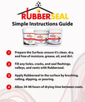 Rubberseal products with instructions guide on surface preparation and application of liquid rubber waterproofing coating.