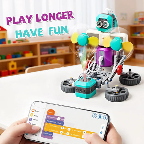 24-In-1 STEM Circuit Robot Kit For Kids Ages 8 To 12, Educational Robotics Toys assembling robot with phone coding app in classroom