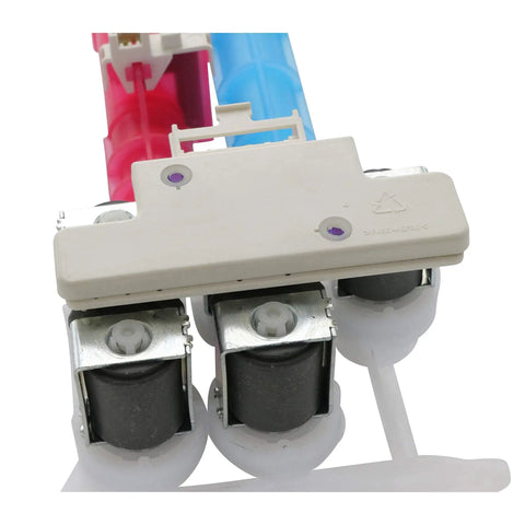 Close-up of Water Valve Assembly With Flow Vortex for Electrolux Washers 120V 60Hz Replacement Part showing valve connections