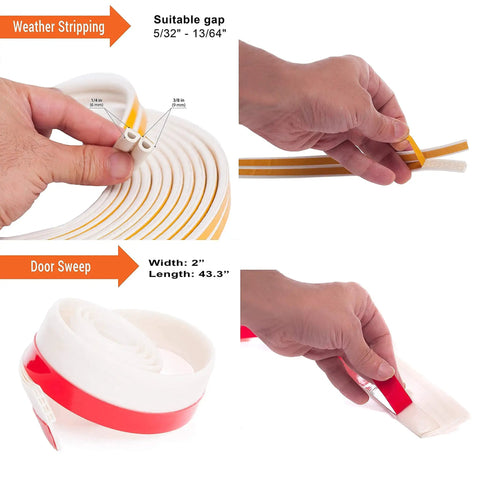 All In One Door Seal Kit With Weather Strips For Doors And Windows White Includes 39 Ft Self Adhesive Weather Strips And 43 Inch Under Door Sweep