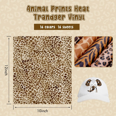 Leopard Heat Transfer Vinyl Kit With 16 Sheets 12 By 10 Inch Boho Leopard HTV Animal Print Iron On Vinyl for T Shirts and DIY projects