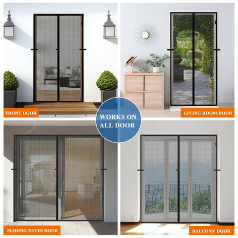 Magnetic Screen Door Fits 32x80 Inch Door, 34x81 Mesh, for various door types including front, living room, patio, and balcony.