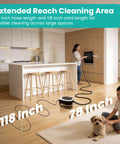 Supercharged Portable Handheld Steam Cleaner With Lightning Fast Fifteen Second Heat Up that shows extended 78 inch hose and 118 inch cord.