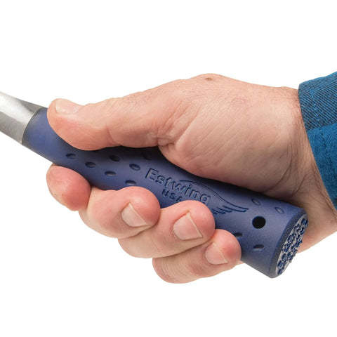 Close-up of shock reduction grip on Rock Pick Hammer 13 Oz Field Geology Tool With Milled Face And Shock Reduction Grip