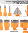 Diamond Core Drill Bits Set 6mm To 65mm Vacuum Brazed Tile Hole Saw 9 Pieces Pro Grade Five Eighths By Eleven Thread display