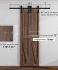 Four Foot Sliding Barn Door Hardware Kit For Double Doors installed showing carbon steel track, fits 1.18-1.96 inch doors, 330 lbs load.