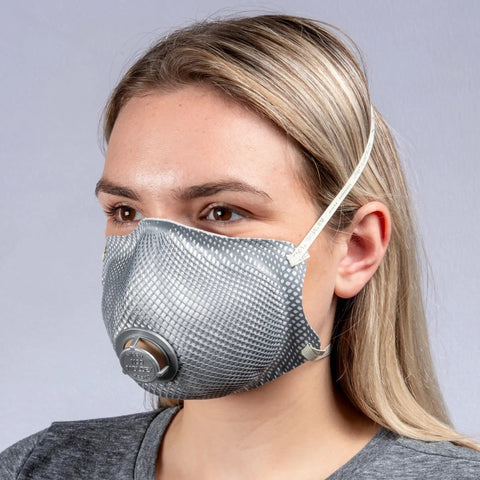 N99 Particulate Respirator Half Facepiece With Exhale Valve Dura Mesh Shell For Longer Lasting Fit Two Strap Comfort White Medium Large Pack Of Ten Ideal For Construction Dust Painting And Industrial Use on person