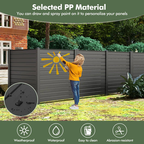 Child painting on black PP vinyl privacy screen, Two Panels Outdoor Privacy Screen For No Fuss Setup 48 Inch By 48 Inch Fence For Air Conditioner And Trash Can Enclosure PP Vinyl Decorative Fences For Garden Patio Lawn Black