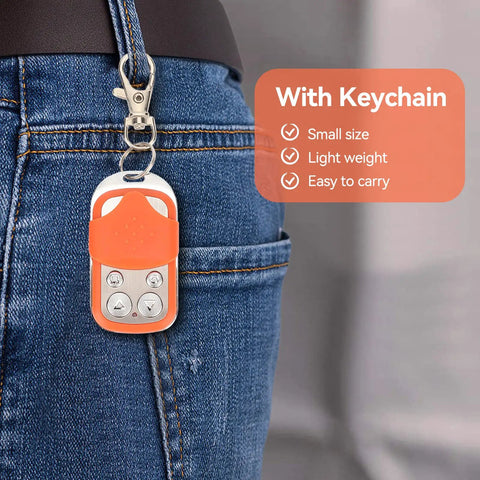 Portable Gate Opener Remote For Driveway And Chicken Coop Doors, HCS301 Rolling Code 433.92MHz on jeans with keychain clip