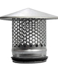 4 Inch Round Chimney Cap With Galvanized Steel Build And Rubber Seal Heavy Duty Roof Vent Cover Keeps Rain Out While Maintaining Strong Airflow For Wood Stoves Exhaust Vents Furnace Piping And HVAC Flues Outdoor Use, showing metal mesh and conical top design.