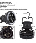 Two Person Dome Tent And Hanging LED Lantern Fan Camping Gear Set with 18 LED lights and swivel fan