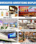 Top Rated Hanging Advertising Screen Digital Signage Featuring Flawless 1080P IPS HD LCD Display in diverse retail settings.