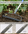 Heavy Duty Garden Rake With Long 182 Cm Handle 14 Tines Steel Yard Tool for Loosening Soil Digging Debris Cleanup and Power Raking