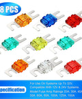 18 Piece Mini ANL Fuse Kit for Car Audio and Marine Electronics, assorted colored fuses for amp install and power wiring.