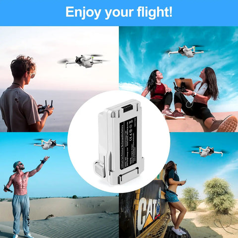 Two Pack 3850mAh Intelligent Flight Battery For DJI Mini Drones surrounded by people flying drones outdoors