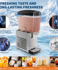Heavy Duty Stainless Steel Single Tank Commercial Cold Drink Dispenser Working Like A Champ For Bustling Restaurants And Bars To Keep Beverages Icy Fresh And Ready with transparent tank and stainless steel base.