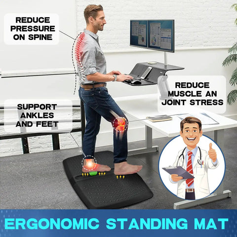 One Inch Thick Anti Fatigue Kitchen And Standing Desk Mat With Massage Ball And Massage Points Non Slip All Day Comfy Floor Mat For Feet Office And Home Black 17 By 28 By 1 Inches shown in office setting with standing desk