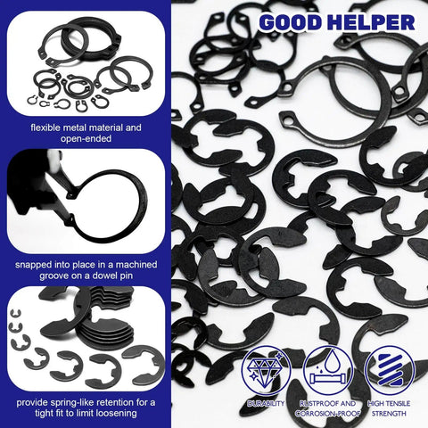 870 Pieces Alloy Steel External C Clip And E Clip Retaining Ring Kit with snap ring pliers and tweezers for automotive use