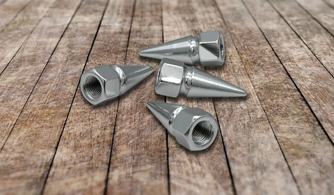 Premium Chrome Spike Aluminum Tire Valve Stem Caps Set Of 4 Universal Fit For Cars Bikes Trucks RVs Motorcycles Trailers