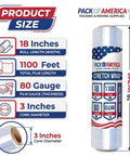 Built Tough Industrial Stretch Film Four Rolls 18 Inches By 1100 Feet 80 Gauge Clear Plastic Shrink Wrap size specifications chart