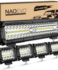 12 Inch LED Light Bar With 4 Inch LED Pod Lights Kit 54000LM Triple Row Spot Flood Off Road Lights for Truck Car UTV ATV