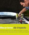 Person using 18V Cordless Three Speed Impact Wrench Body Only With One Half Inch Square Drive Locking Pin And One Quarter Inch Hex Adapter Delivers Up To Beast Mode Four Hundred Newton Meters Of Torque For Auto Construction And Heavy Duty Nuts And Bolts on car engine