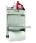 Junior Aluminum Work Station Storage Cabinet With Flip Out Work Tray And Paper Towel Rack For Enclosed Race Trailer Garage Shop Storage Silver Folds Open To Create A 10 By 12 Inch Work Surface With Two Deep Shelves For Aerosol Cans And Jugs