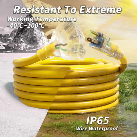 Built Tough Outdoor Extension Cord 2 Ft 12 Gauge 3 Conductor With 3 Outlets Waterproof Yellow ETL Listed 15A 1875W SJTW