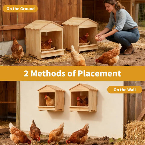 Versatile Portable Chicken Nesting Box With Detachable Ramp For Indoor Outdoor Use, Wall Mount Or Ground Setup shown with hens