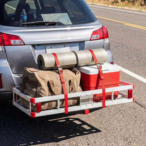 Heavy Duty Aluminum Hitch Cargo Carrier With 500 Lbs Capacity And Two Inch Receiver Mount For RV Camper SUV And Pickup Truck Rugged Road Trip Gear