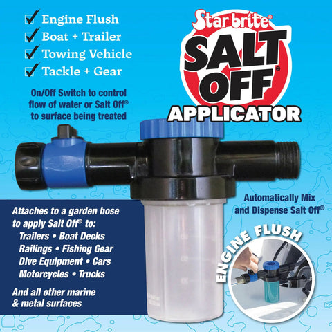 Salt Off Remover And Marine Engine Flush Kit With Easy Applicator For Boats Keeps Engines Hulls Decks And Trailers Salt Free And Protected From Corrosion, black plastic hose applicator