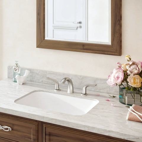 Spot Free All Brite Brushed Nickel Two Handle Widespread Bathroom Faucet With Lift Rod Drain for 8 Inch Widespread 3 Hole Install