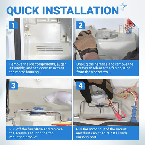 Beefy Build Evaporator Fan Motor For GE And Hotpoint Refrigerators Replacement WR60X10185 installation steps diagram