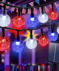 Red White Blue Solar String Lights 39Ft With 60 LEDs Waterproof Patio Lights For Independence Day Garden Yard Gazebo Party Featuring Eight Lighting Modes Solar Powered Auto On At Dusk Weatherproof Durable Outdoor Decor