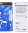 Pro Grade High Flow Air Blow Gun Kit with 9 blower tips and 6 inch extensions for quick cleanups, shown in packaging