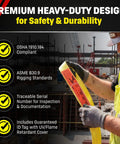 Worker holding Built Like A Tank 2 Inch By 16 Foot Nylon Endless Lifting Sling USA Made showcasing safety compliance features.
